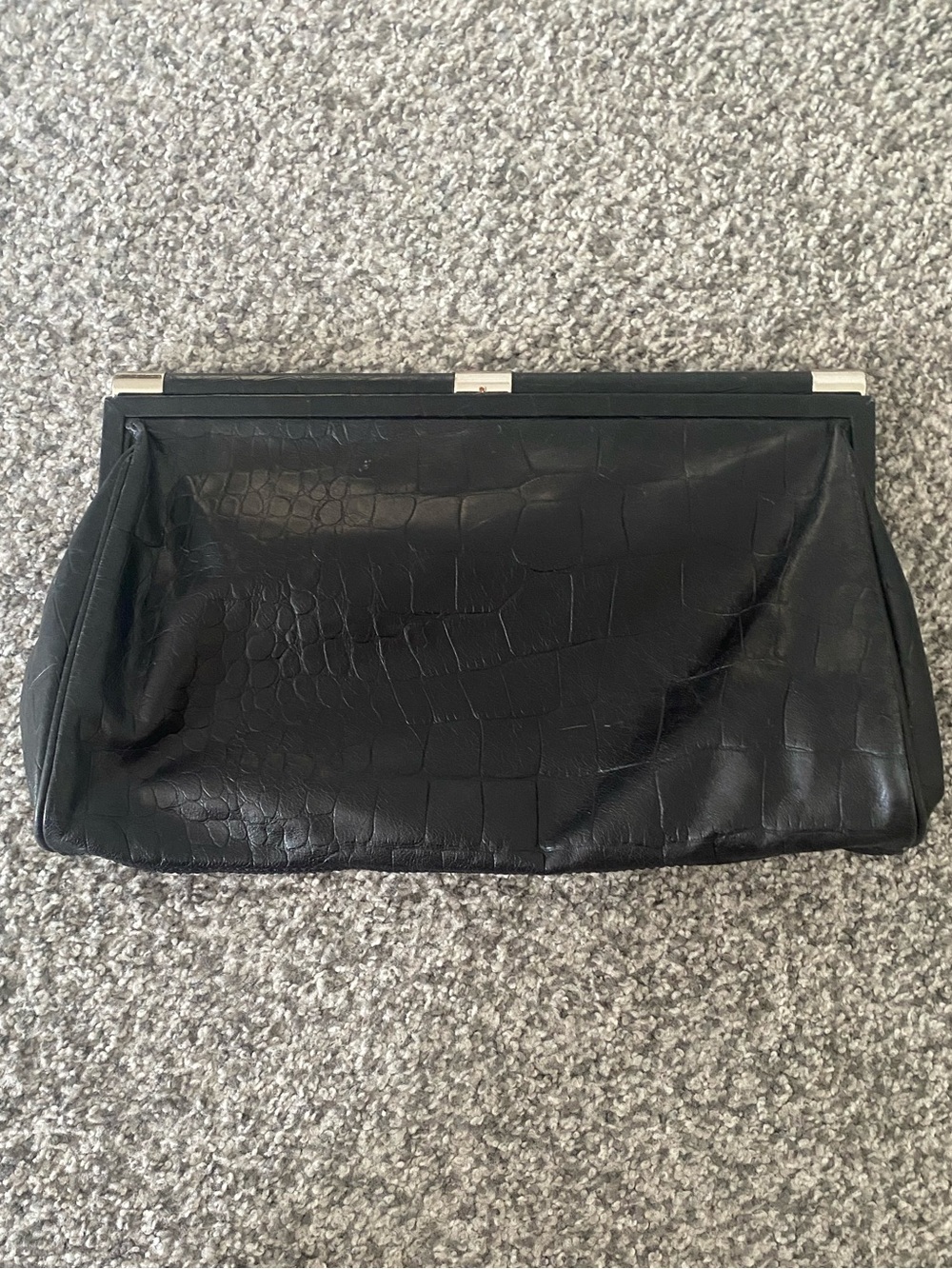 ABS Allen Schwartz Black Croc-Embossed Frame Clutch